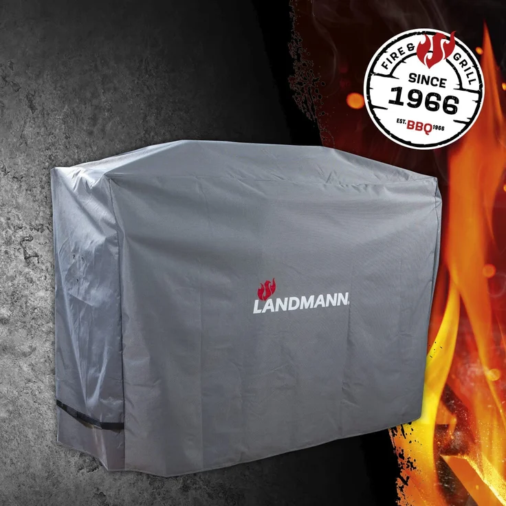 LANDMANN Grillabdeckung für Triton, Miton und Rexon je 3.1 und 4.1, grau, 148 x 62 x 120 cm, wetterfest, UV-Beständig, 100% Polyester – Bild 5