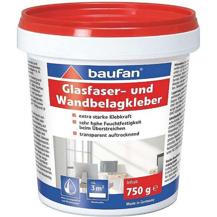 Baufan Glasfaser- und Wandbelagskleber für Glasfasergewebe, Malervlies und schwere Wandbeläge 750g
