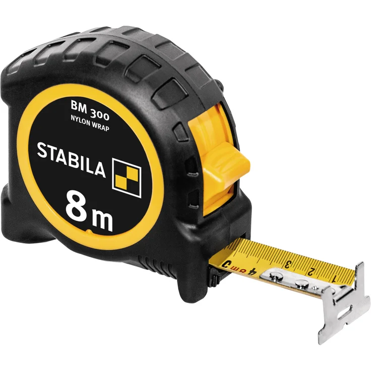 STABILA Taschenbandmaß BM 300, 5 m, Maßband mit doppelseitiger metrischer Skala, bruchsicheres PC/ABS-Gehäuse, SPIKES-Haken, Stahlband mit NYLON-WRAP-Ummantelung, Gürtel-Clip, MID-Genauigkeit – Bild 1