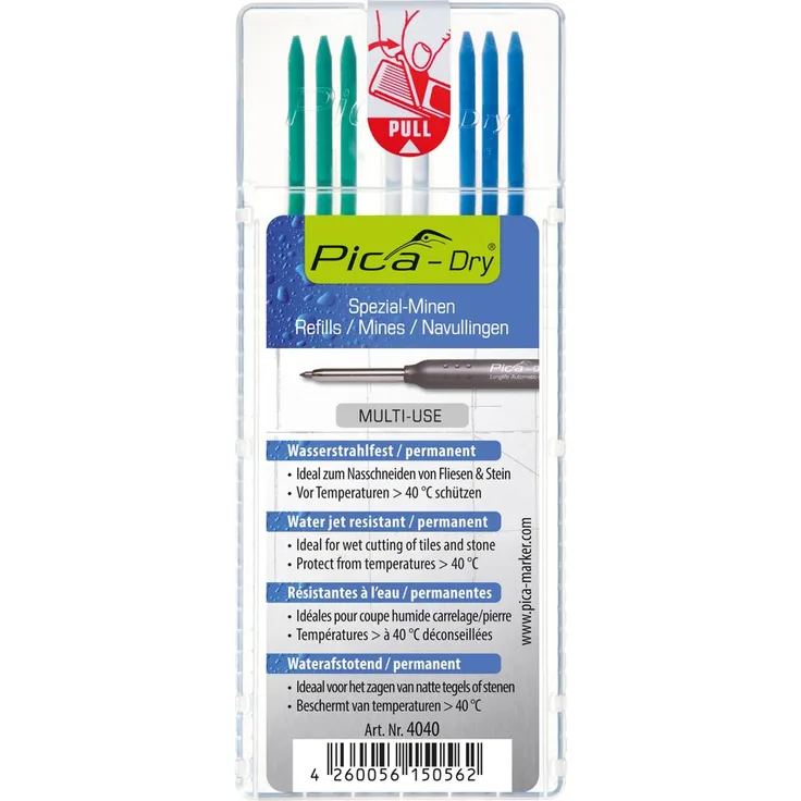 Minen-Set für Tieflochmarker Pica-Dry weiß, grün, blau Pica