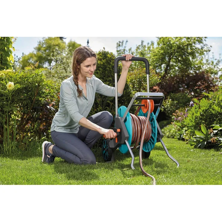 GARDENA Schlauchwagen CleverRoll M Easy: Schlauchwagen mit bis zu 60 m Kapazität, besonders standfest, mit komfortabler Schlauchführung in robustem Metallrahmen, Nachtropfstopp, werkzeuglose Montage (18515-20) – Bild 8