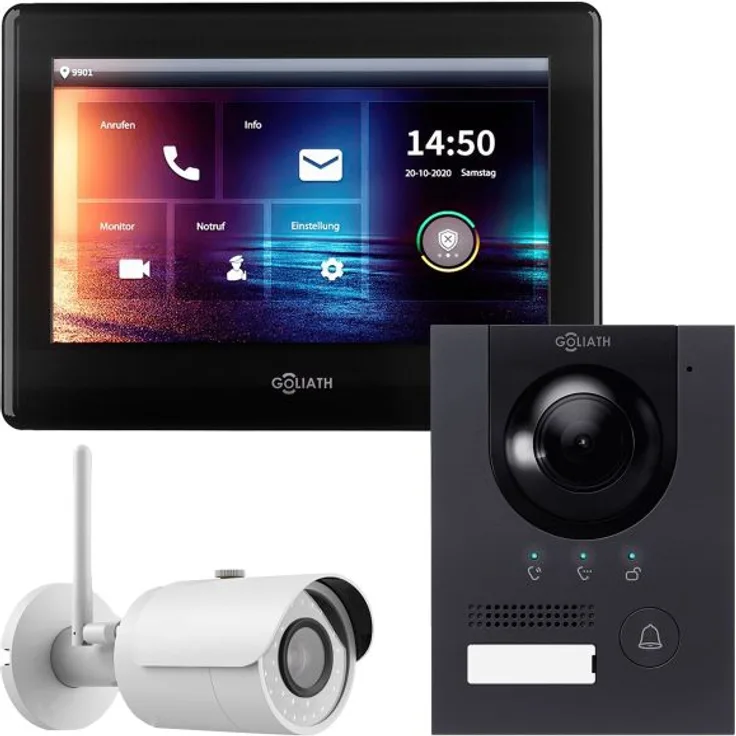 GOLIATH IP Video Türsprechanlage Unterputz Set für 1 Familienhaus Anthrazit 1x 7 Monitor Schwarz mit WiFi-Kamera
