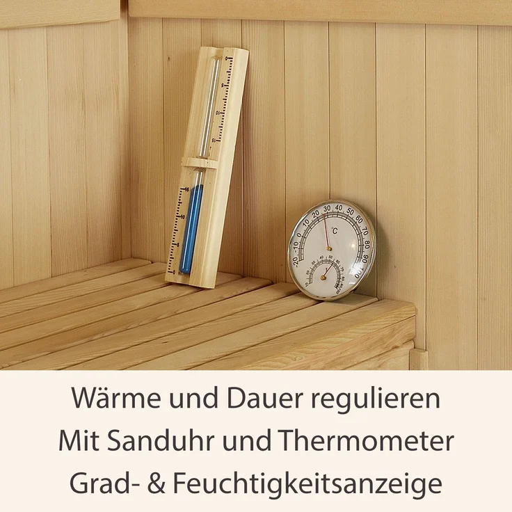 Artsauna Saunakabine Espoo200 Premium mit Harvia Ofen – 5 Personen – Hemlock Holz, Glasfront und LED Licht – Inkl. Thermometer & Sanduhr –Komplett Set – Bild 9