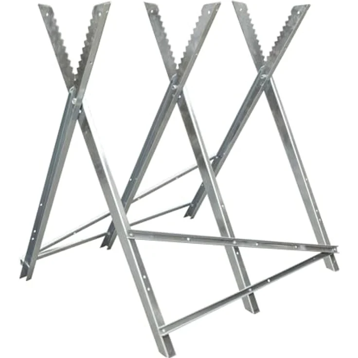 GARMIO Sägebock Sägebock verzinkt zusammenklappbarer Holzsägebock 4-fach, Extra robust, verkeilte Zinken, Greifzähne besserer Halt, 150 kg max. Belastbarkeit, silber – Bild 3