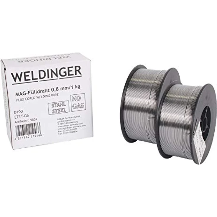 WELDINGER Fülldraht D100, 2 Rollen 0,8 mm 0,9 kg, selbstschützend für MIG/MAG NoGas, ideal für un- und niedrig legierte Stähle – Bild 2