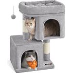 Feandrea Kratzbaum klein, 67 cm Katzenbaum, Katzenhaus für Kätzchen bis zu 3 kg, große Plattform, Sisalstämme, hellgrau PCT611W01