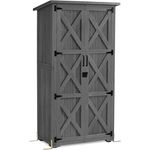 M MCombo Gartenschrank Holz, wetterfestes Gartenhaus für Außenbereich, 55×90×169cm, grau, mit 2 Ablageflächen und abschließbarem Riegel