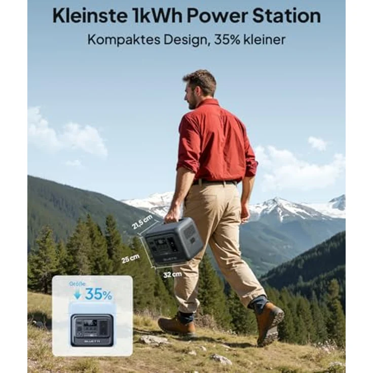 BLUETTI Elite 100 V2, Tragbare Power Station mit 1024Wh LFP Batterie, 2x 1800W AC Ausgänge, 35% kompakter, Solar Generator für Camping und Notfälle – Bild 3