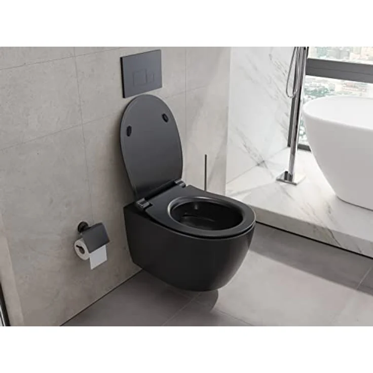 Aqua Bagno | Spülrandloses Hänge-WC, Keramik Toilette in schwarz matt, Wand-WC, Tiefspüler WC, randlos | 51 cm lang – Bild 4