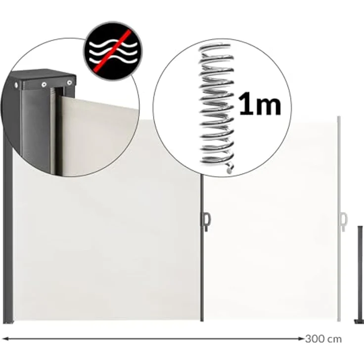Casaria Seitenmarkise 160-180 x 300 cm Ausziehbar Blickdicht Wasserabweisend Sonnenschutz Markise Balkon Terrasse Seitenrollo Anthrazit Creme – Bild 4