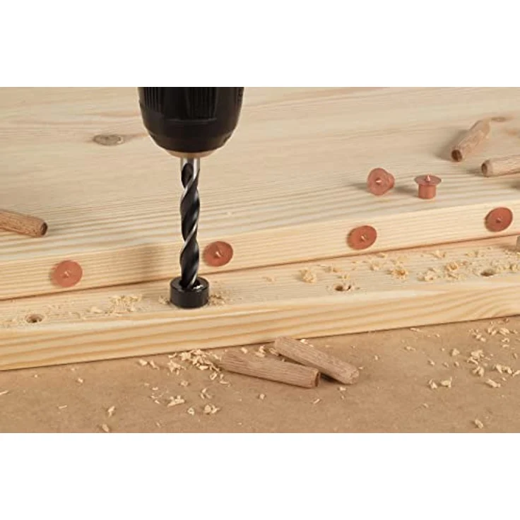 Wolfcraft 2730000 Holz-Spiralbohrer-Set, 3-teilig mit Zentrierspitze, 6 mm, 8 mm, 10 mm, Chrom-Vanadium-Stahl, inkl. 3 Tiefenstopps – Bild 3