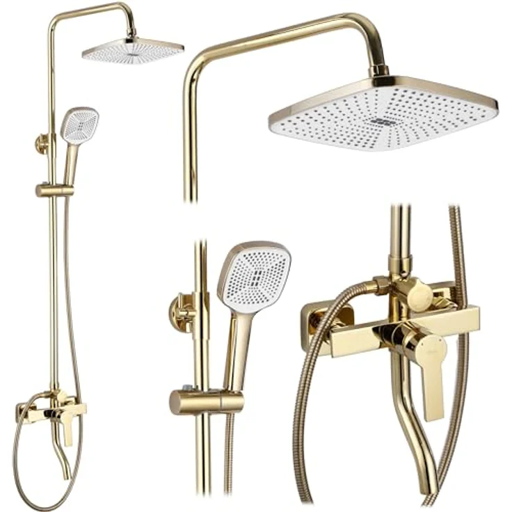 wohnwerk.idee Duschsystem Design Duscharmatur mit Regenbrause und Handbrause, verschiedene Farbvarianten in Kupfer matt, Gold poliert, Titan, Schwarz und Chrom – Bild 1