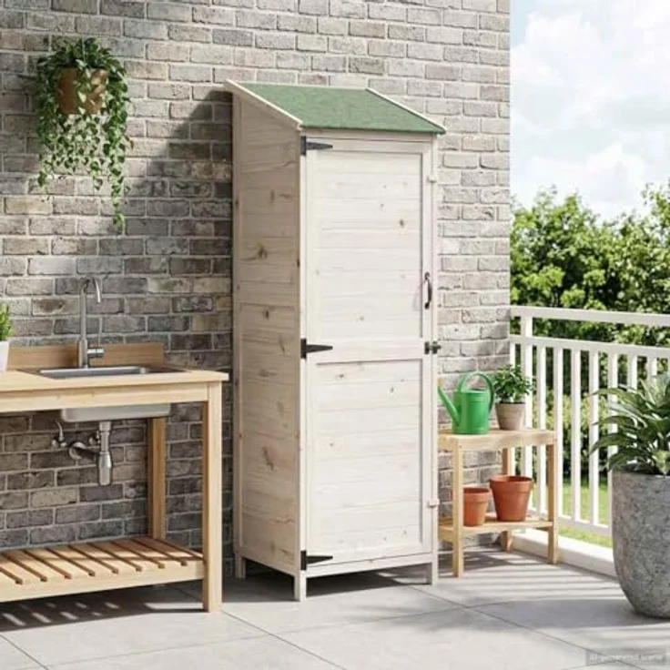 vidaXL Gartenhaus, weiß, 59,5 x 56 x 176,5 cm, aus Holz, wasserdichte Aufbewahrung mit großer Stauraum für Werkzeuge – Bild 2