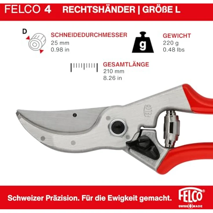 Felco Gartenschere Nr. 4, Rot mittelgroß – Bild 4