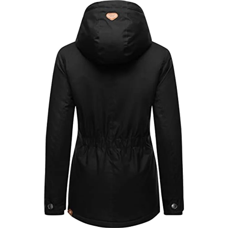 Ragwear Winterjacke Monade Damen Winterparka mit Kapuze und Fleece gefüttert, griffiges wasserabweisendes Material, taillierter Schnitt, vegan - Schwarz – Bild 3