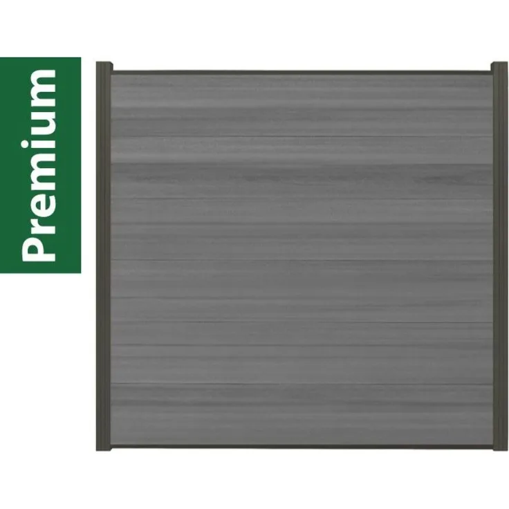 Woodstore24 XXXL Premium coex. WPC Sichtschutzzaun grau - Komplettset mit 6 Zaun- und 7 Pfostenelementen, 175 cm x 179 cm, pflegeleicht und witterungsbeständig