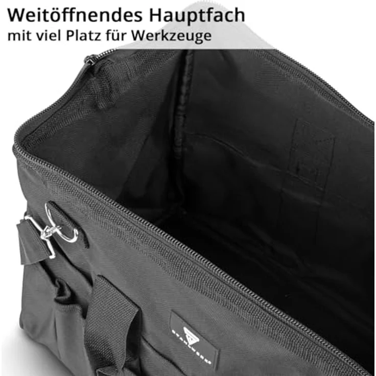 STAHLWERK Werkzeugtasche XXL, robuste Installateur-Tasche mit 15 Außenfächern, 6 Innenfächern, Tragegriff und Schultergurt, strapazierfähiges Polyester-Gewebe – Bild 5