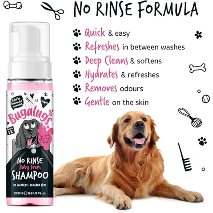 Bugalugs Tiershampoo Baby Fresh, Hundeshampoo ohne Wasser (200ml), Trockenshampoo für Hunde, made in UK – Bild 2