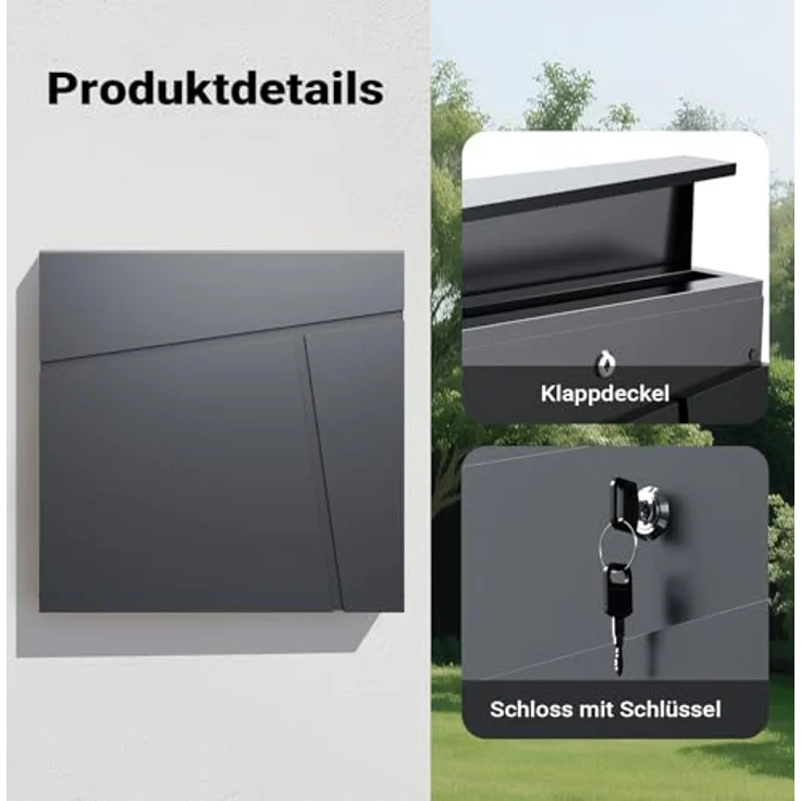 Moderner Design Briefkasten V23 Anthrazit Wandbriefkasten pulverbeschichtet Zeitungsrolle – Bild 7
