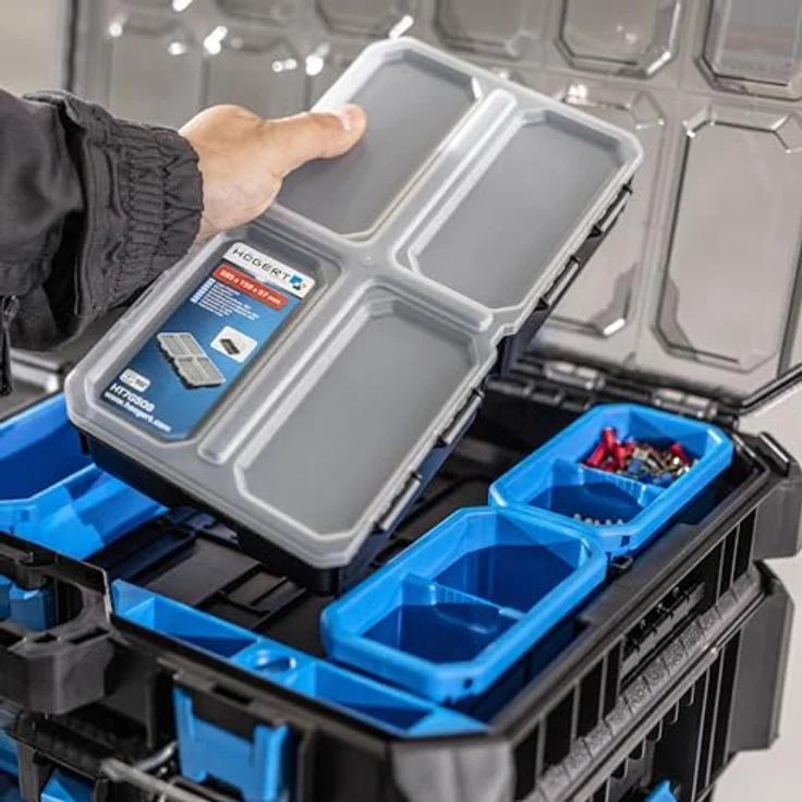 Högert Technik Niedriger Koffer-Organizer HTM, 5 Funktionelle Tassen, Modularer Aufbau, Resistent gegen Beschädigungen, Schutz vor Nässe und Staub - HT7G507 – Bild 3