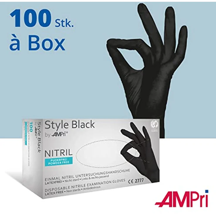 AMPri Nitrilhandschuhe, schwarz, 100 Stück/Box, Größe XXL, puderfrei, Style Black by Med-Comfort: Nitril Einmalhandschuhe in den Größen XS, S, M, L, XL, XXL erhältlich – Bild 4