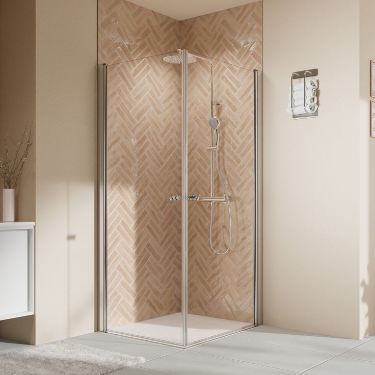 Breuer Duschkabine 'Elana 2.0', Eckeinstieg, aluminiumfarben, 90 x 90 x 200 cm, mit 6 mm Sicherheitsglas und 4-fach Hebe-Senkmechanismus