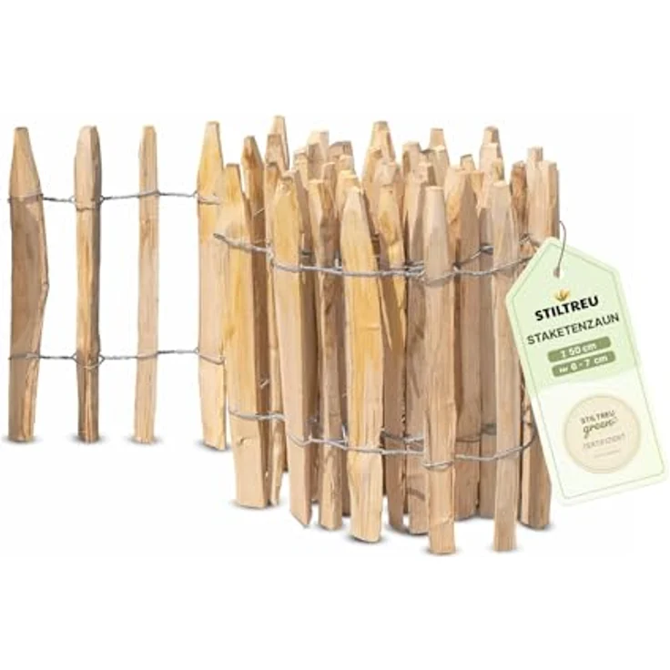 STILTREU Französischer Premium Staketenzaun Kastanie, 5 Meter lang, 50 cm hoch, Lattenabstand 6-7 cm, witterungsbeständig und pflegeleicht – Bild 2