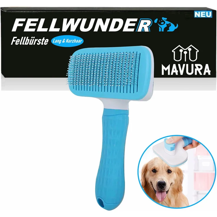 MAVURA FELLWUNDER Selbstreinigende Fellbürste für Hunde und Katzen, Blau, Extra Schutznoppen für effektive Fellpflege - Preisvergleich