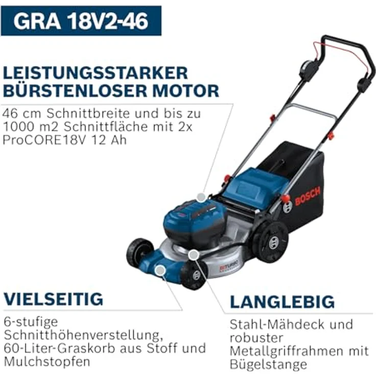 BOSCH Professional Akkurasenmäher GRA 18V2-46, 46 cm Schnittbreite, Akku-Rasenmäher Ohne Akku – Bild 3