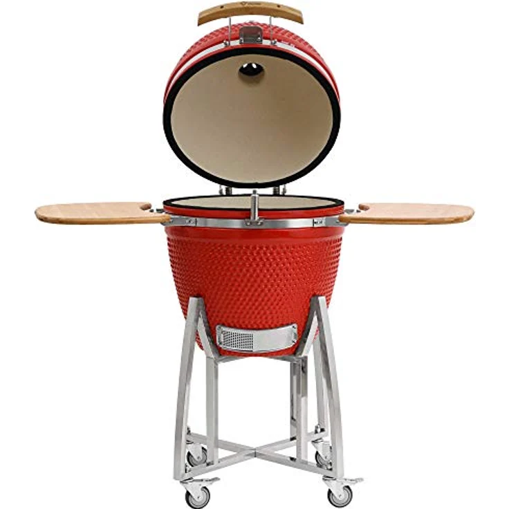 BBQ-Toro Kamado Grill | Holzkohlegrill Kuro Ø 52 cm mit Bambusablage, Thermometer, stabilem Holzgriff | Keramikgrill Kamadogrill Kugelgrill (Rot) – Bild 5