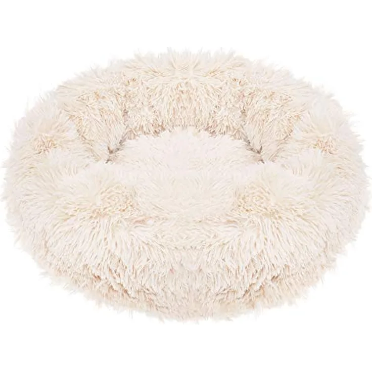 SPRINGOS Hundebett Rund Kunstfell Langhaar 90 cm Beige - Komfortabel, Kuschelig, Anti-Rutsch-Unterseite