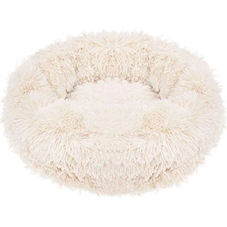SPRINGOS Hundebett Rund Kunstfell Langhaar 90 cm Beige - Komfortabel, Kuschelig, Anti-Rutsch-Unterseite – Bild 1