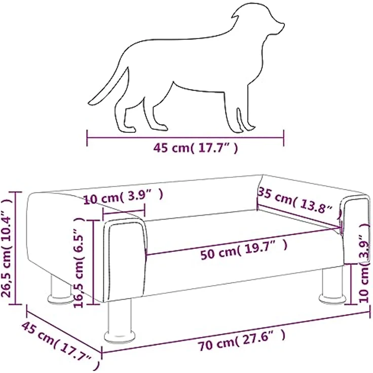 vidaXL Hundekorb Hundebett Schwarz 70x45x26,5 cm Samt Körbchen Hundesofa – Bild 8