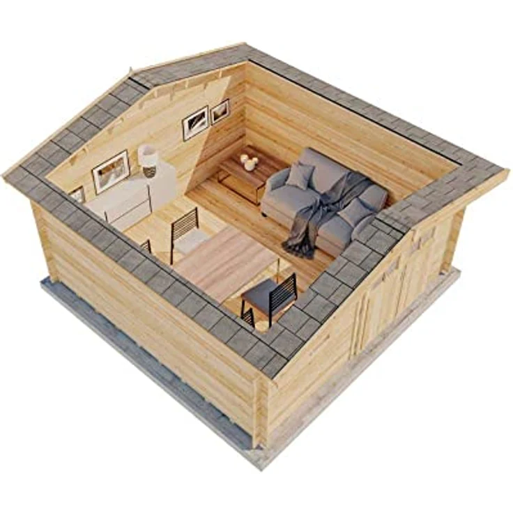Gartenhaus Valerie-28 mit Fußboden aus Holz, Gerätehaus 428x427, 14,67 m², 28 mm Wandstärke, Holzhaus in Blockbohlen-Bauweise inkl. Fenster und Leimholztür Naturbelassen – Bild 4