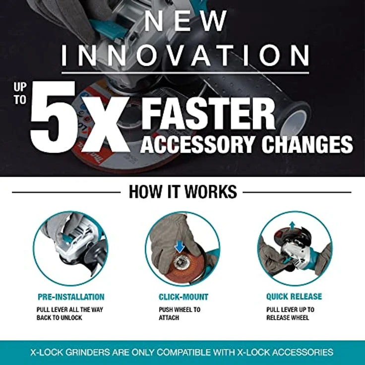 Makita DGA519Z Winkelschleifer 18 V ohne Akku, ohne Ladegerät, Petrol 125 mm Akku – Bild 3