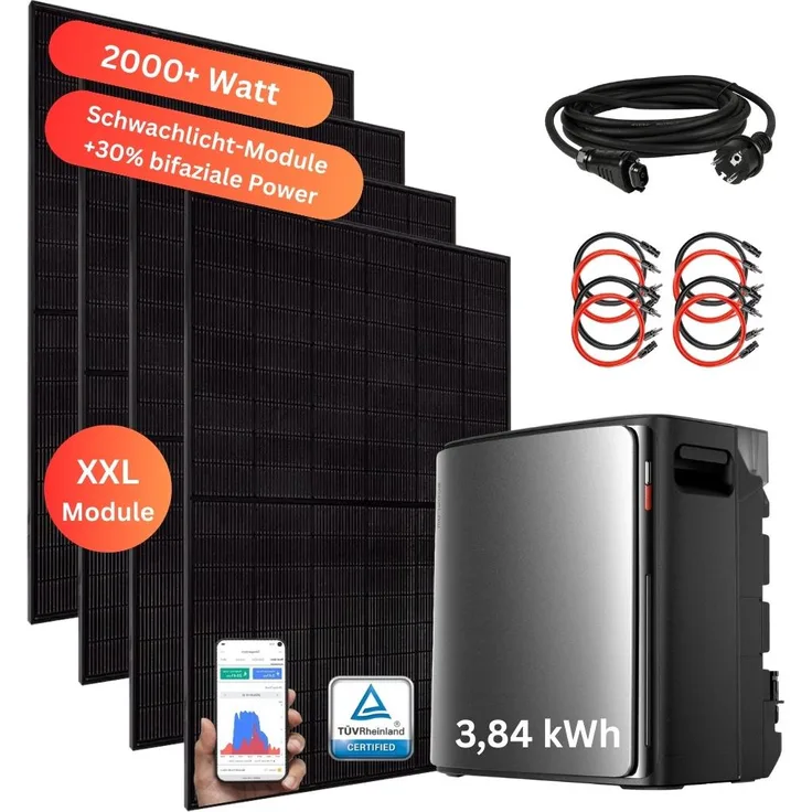 MyVoltaics Balkonkraftwerk 2000+ W mit Speicher STREAM Ultra X 3,84 kWh, bidirektional, SmartMeter gratis für Nulleinspeisung