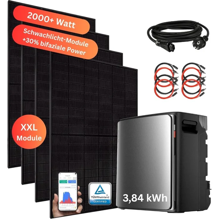 MyVoltaics Balkonkraftwerk 2000+ W mit Speicher STREAM Ultra X 3,84 kWh, bidirektional, SmartMeter gratis für Nulleinspeisung