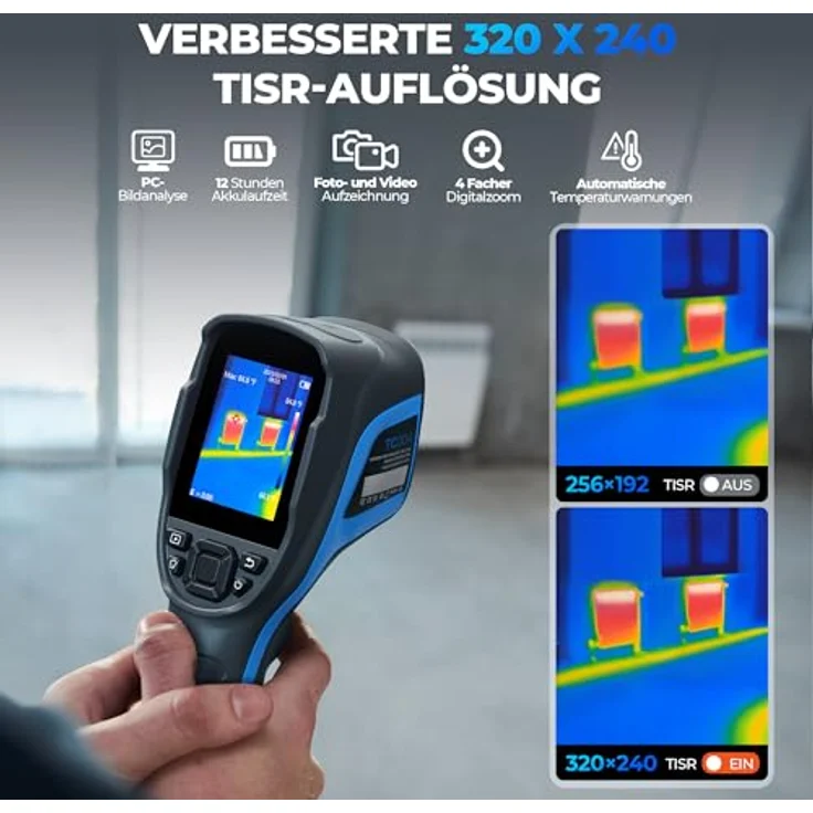 TOPDON TC004 Wärmebildkamera, 320x240 TISR Auflösung, Videoaufzeichnung, 12 Stunden Akkulaufzeit, Temperaturbereich –20°C bis +350°C, inklusive 16GB SD-Karte – Bild 3