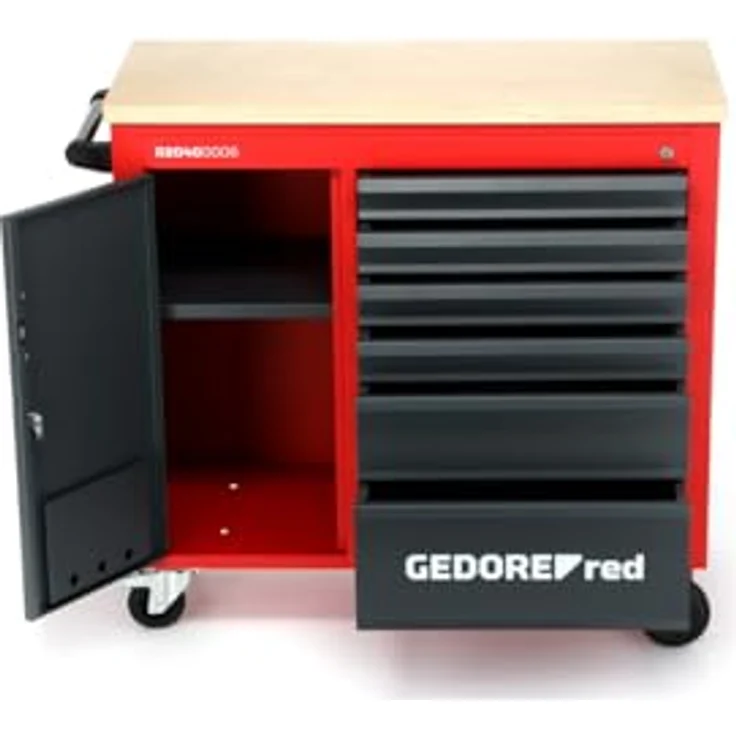GEDORE red Werkstattwagen MECHANIC PLUS mit 6 Schubladen mit massiver Holzplatte – Bild 6