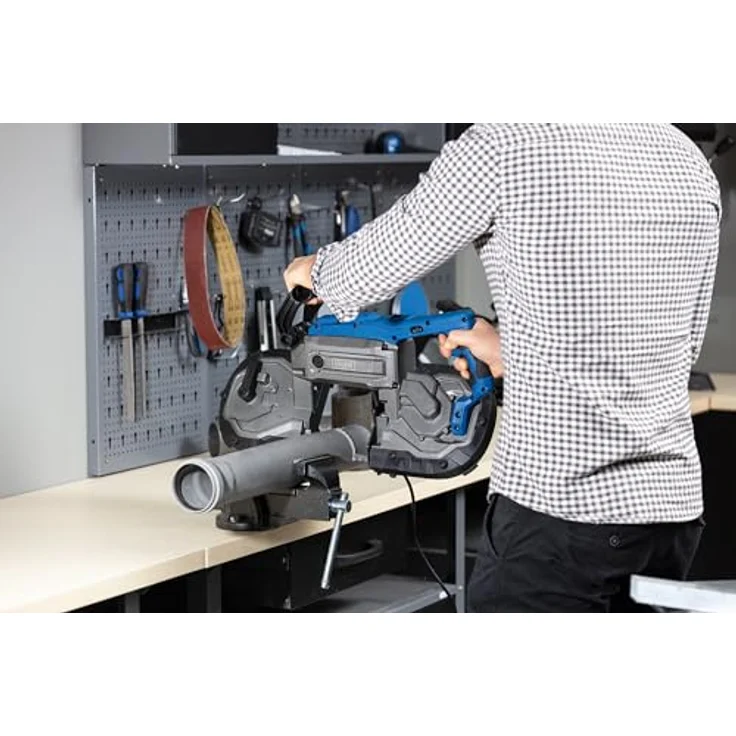 Scheppach MBS1200xt, Metallbandsäge mit 1100 W Motorleistung, Fixierungsmechanismus und variable Schnittgeschwindigkeit – Bild 2