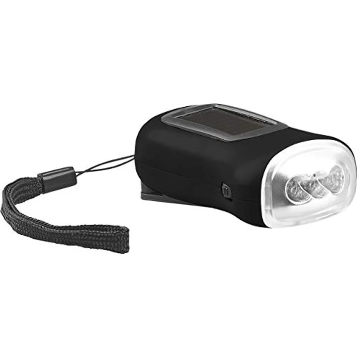 AccuCell LED Taschenlampe Dynamo Taschenlampe mit 3 LED, mit Ladekurbel, mit Solarladefunktion, 20 Lumen, schwarz – Bild 4