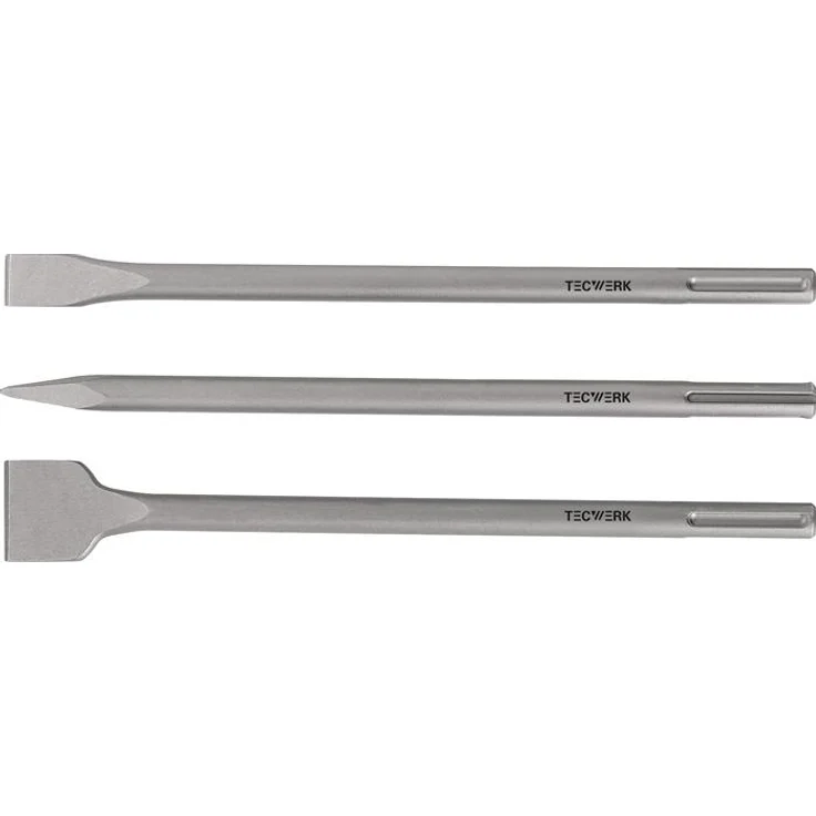 Tecwerk Einsteckwerkzeugset SDS-max, 3-tlg. Meißelset mit Spitz-, Flach- und Spatmeißel, L. 400 mm