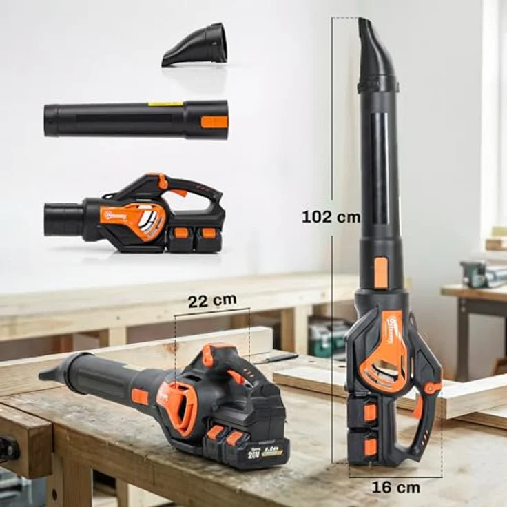 Outsunny Akku-Laubsauger 20V Kabellos mit Bürstenlosem Motor, 2x4.0Ah Akku & Ladegerät, Orange-Schwarz – Bild 7