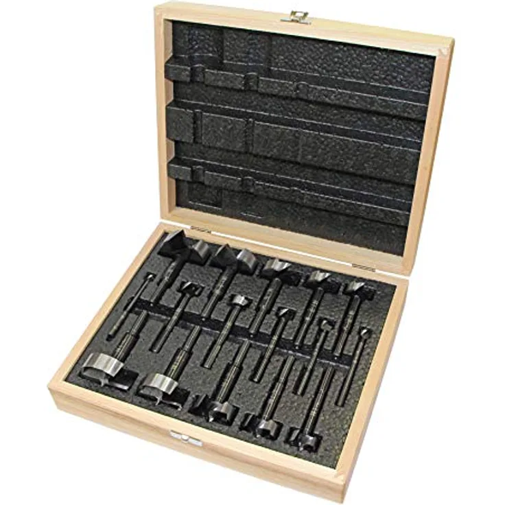 Fisch FSA-367208 Forstnerbohrer-Set mit Holzbox, Schwarz, 16-teilig