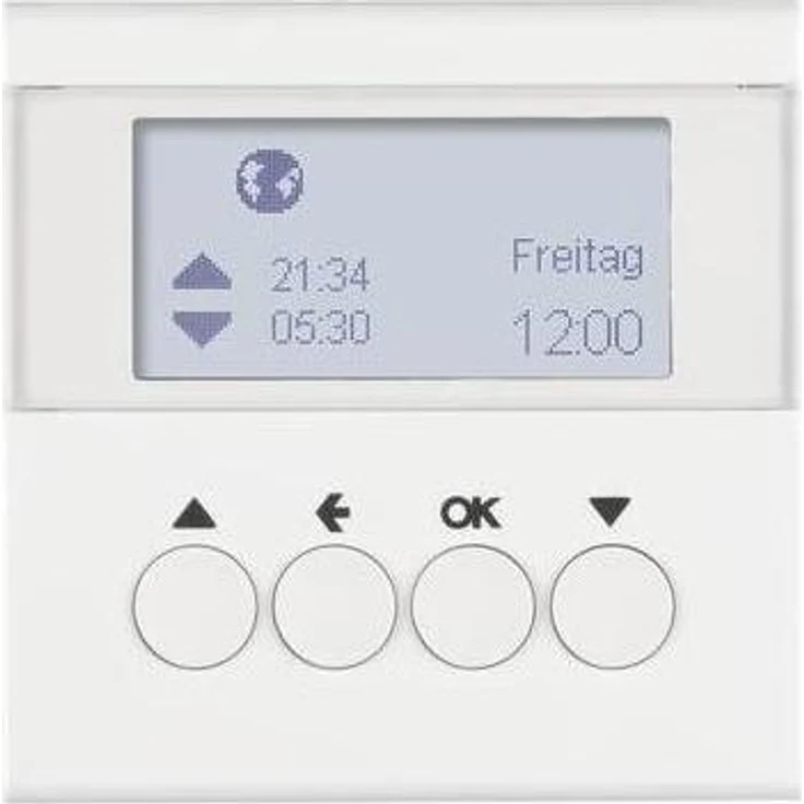 Berker Jalousie-Schaltuhr, Zeitschaltuhr polarweiss glänzend mit Astronomischem Programm und Beleuchtetem LC-Display, Modell 85741189 – Bild 1
