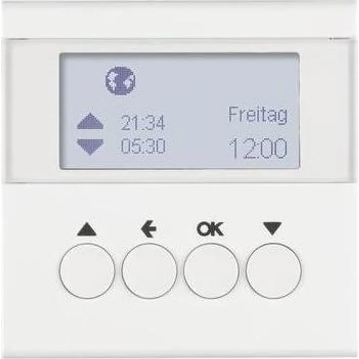 Berker Jalousie-Schaltuhr, Zeitschaltuhr polarweiss glänzend mit Astronomischem Programm und Beleuchtetem LC-Display, Modell 85741189