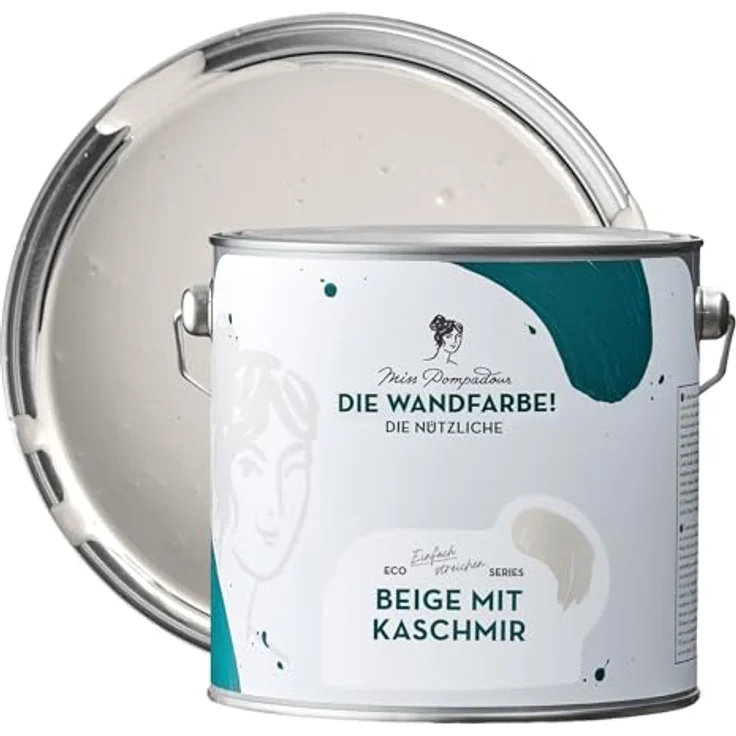 MissPompadour Wandfarbe Beige mit Kaschmir, abwaschbare Wandfarbe mit hoher Deckkraft, scheuerbeständig, wasserbasiert, 2,5 L – Bild 1