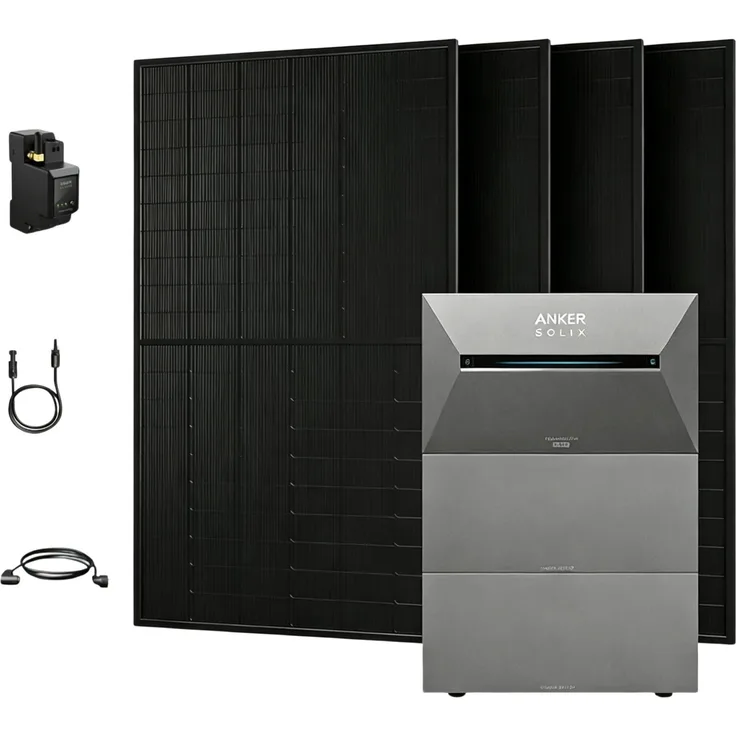 Powerness Balkonkraftwerk Anker SOLIX Solarbank 3 E2700 Pro, 2000W Bifazial PV Panel, 2x BP2700 Erweiterungsakku, Smart Meter, bis zu 16,128 kWh Speicher