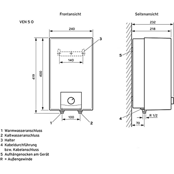 Vaillant eloSTOR VEN 5/7-5 O plus, Übertisch Warmwasserspeicher, 5 Liter, Niederdruck, 230 V, energiesparend mit ECO-Funktion – Bild 5