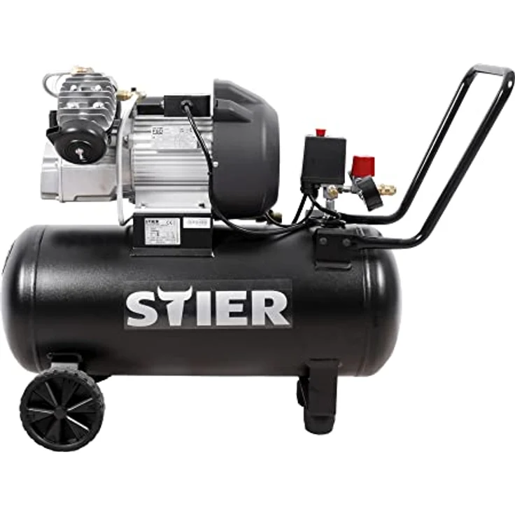 STIER Kompressor LKT 615-10-50, einstufiger Verdichter mit Ölschmierung, 2 Zylinder, einstellbarem Arbeitsdruck und vibrationsgedämpften Standfüßen – Bild 1